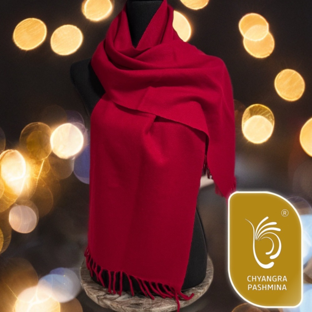 NWT Chyangra Pashmina 100% Pure 4-Ply Cashmere Scarf Handmade Nepal COA-PURE RED - Picture 16 of 17